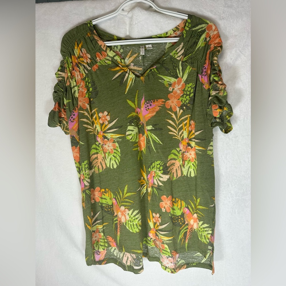 Cato Green Floral Short Sleeve Top